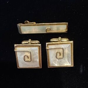 SWANK MCM Gold-Tone Mother of Pearl Cufflinks and Tie Clip Set